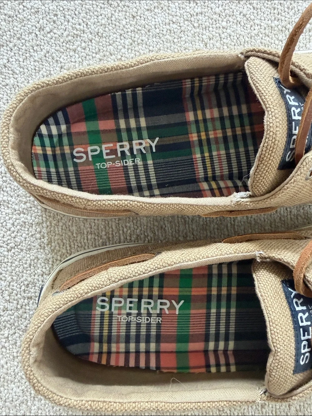 Men’s Sperry Tan Canvas & Brown Leather Lace Boat Shoes